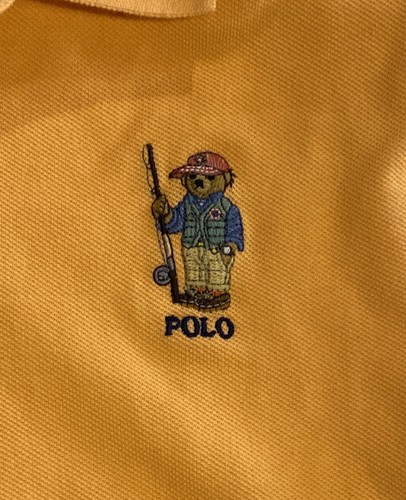 POLO RALPH LAUREN Kids Youth Medium 10-12 Orange Fishing Bear Pique Collar Shirt - Picture 2 of 7