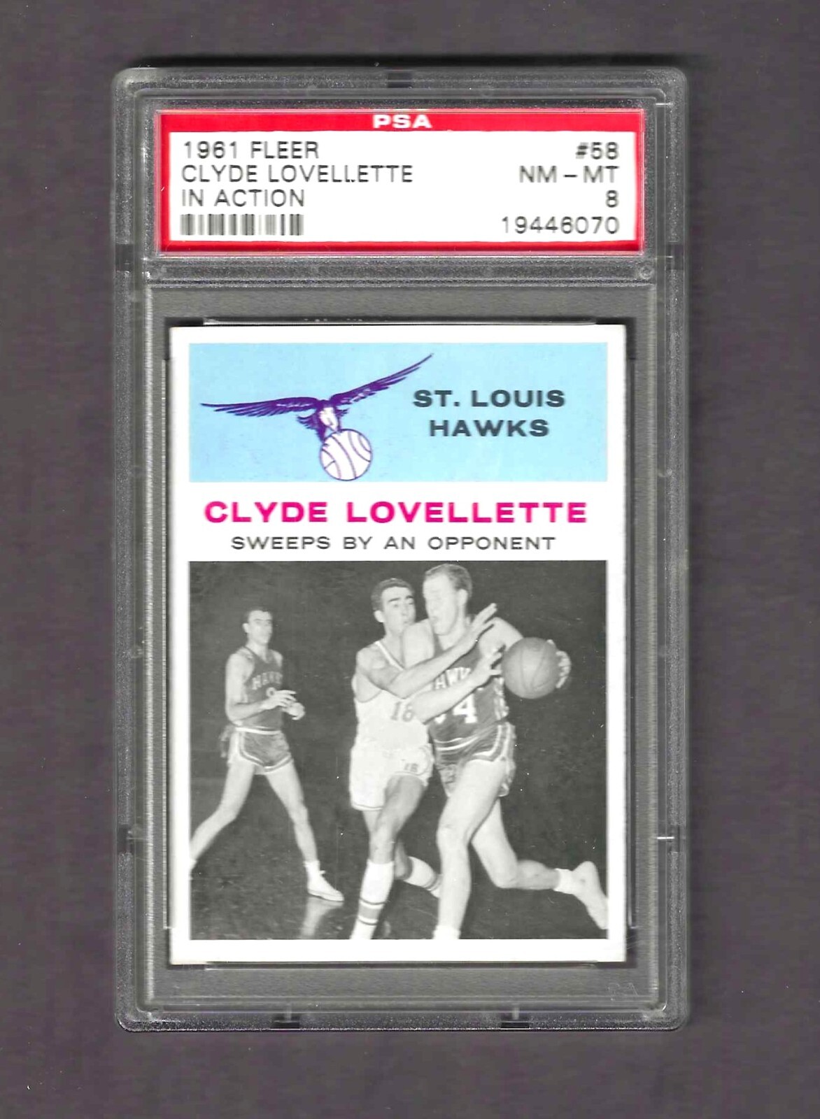 1961 Fleer #58 Clyde Lovellette In Action PSA 8