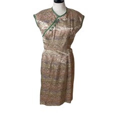 Sheath Dress Womens Vintage Size Small Beige Handmade Asian Landscape Print