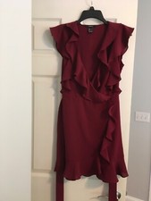 Forever 21 Burgundy Ruffled Dress Fabric Tie Belt women's size small