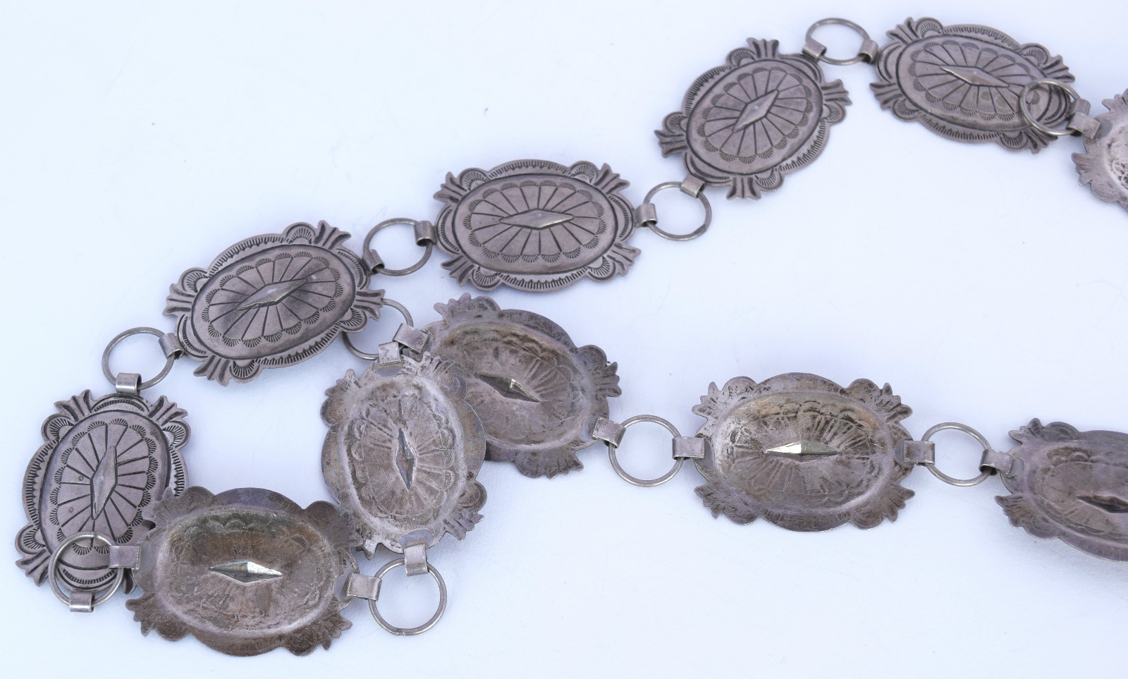 Ceinture Concho Navajo en cuir et argent sterling OLD PAWN Native American sur France | ceinture concho homme