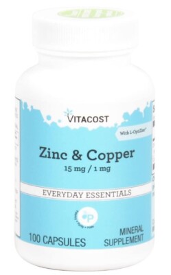 Vitacost Zinc & Copper - 100 Capsules EXPIRATION. 11/2026