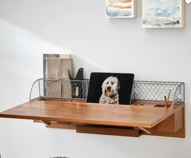 Pottery Barn Teen Industrial Metal USB Wall Desk Wood NIB NEW