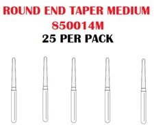 Premier Dental SOLO Premium Diamond Burs ROUND END TAPER MED 850014M 25pcs USA
