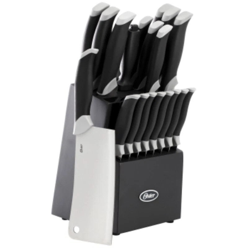 Oster Lindbergh 22 Piece Stainless Steel Cutlery Set With Storage Block In Blac