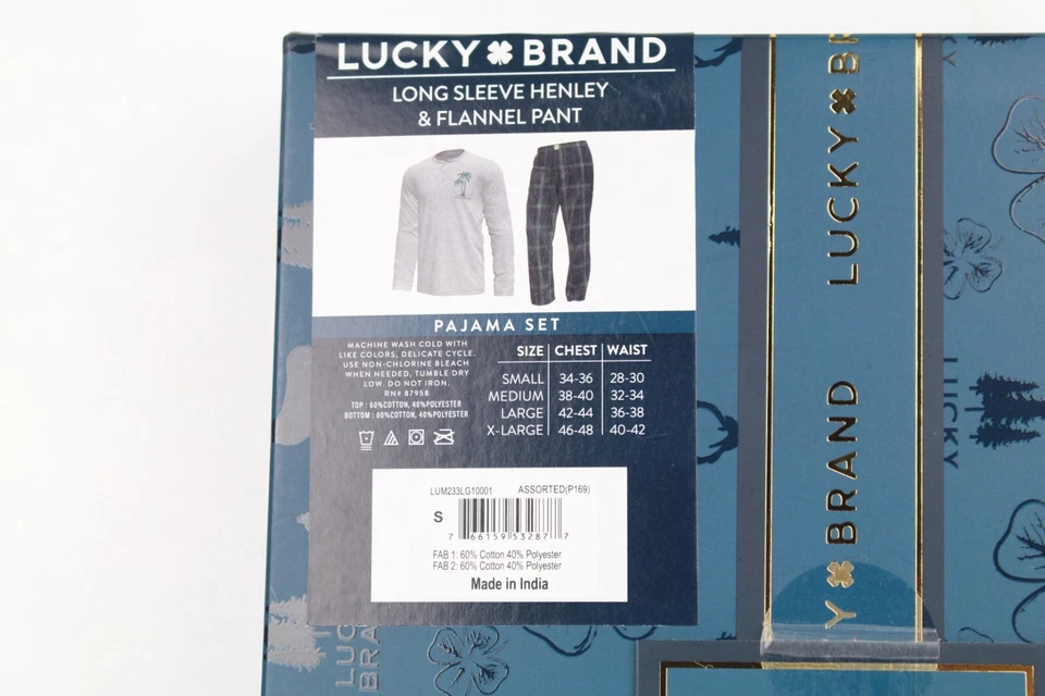 Lucky Brand Men's Pajama Set Christmas Palm Tree Long Sleeve Henley Flannel Pant - Image 2 of 2