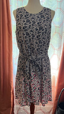 Gap floral dress blue-pink-white sleeveless tie waist knee length size L NWT