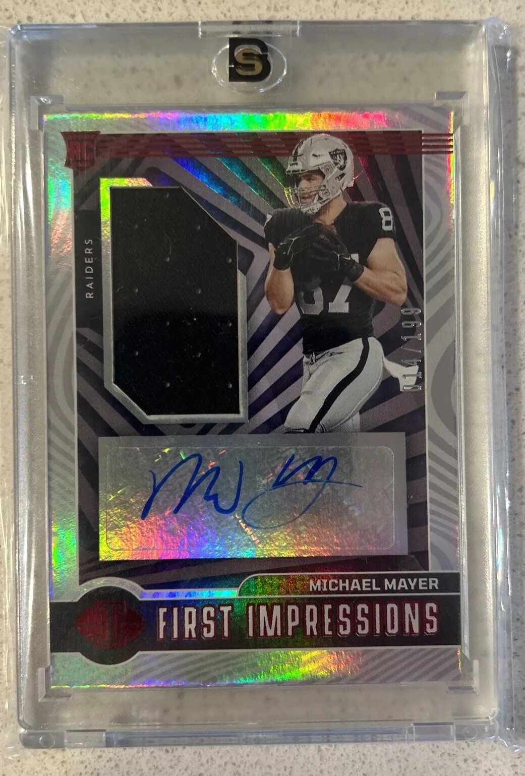 2023 PANINI ILLUSIONS FIRST IMPRESSIONS MICHAEL MAYER RC PATCH AUTO RED 14/199