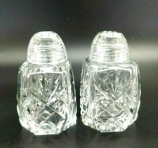 Vintage Bohemia Czech Republic Glass Crystal Salt Pepper Shakers Set Glass Caps