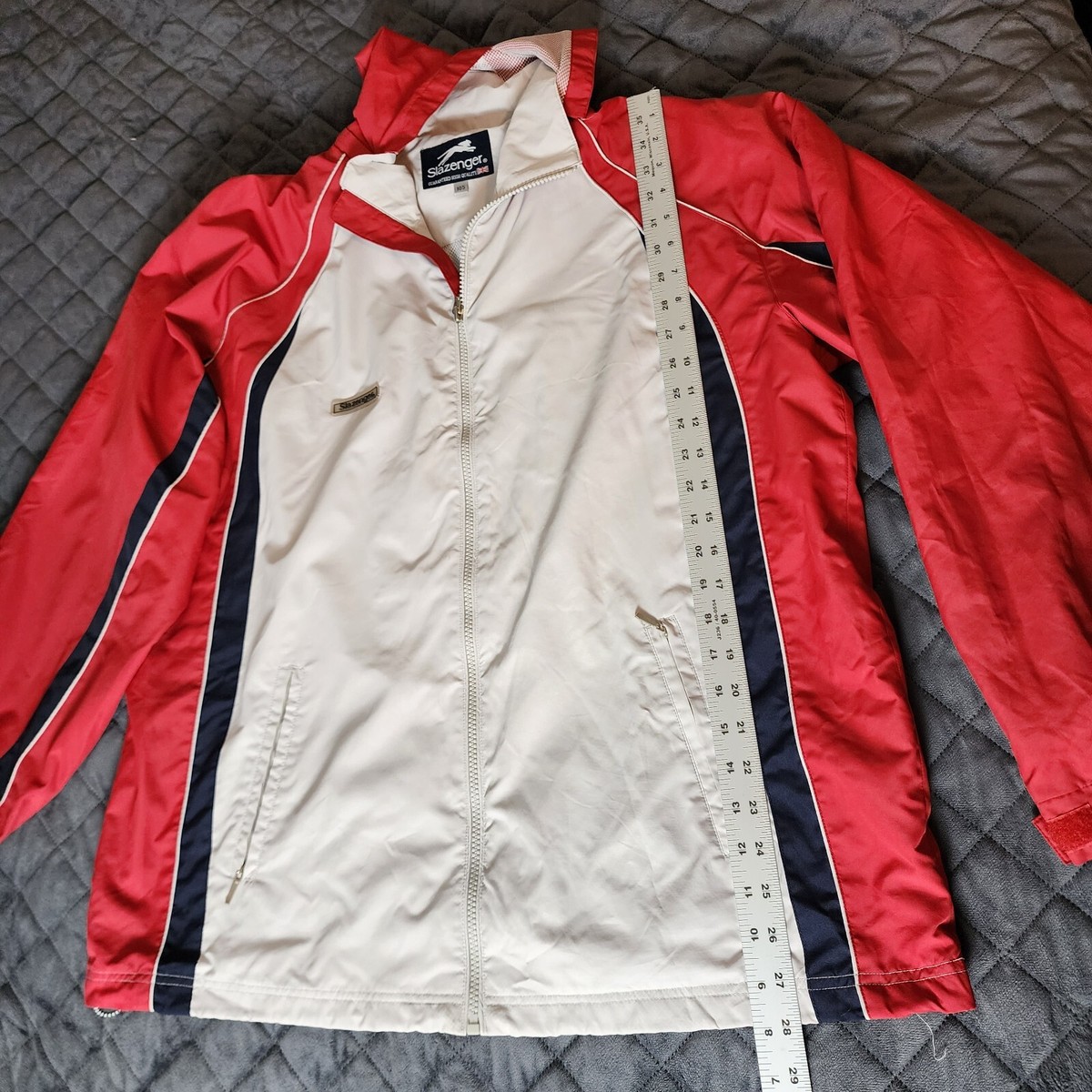 Slazenger Jacket Mens Size 10 Beige Red Full Zip Hoodie Golf Long