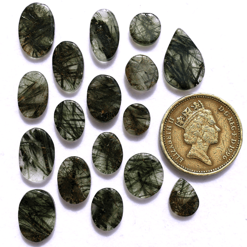 17 Pcs Natural Green Rutile Quartz Hi-Grade 8.8mm-17.4mm Cabochon Gemstones Lot - Picture 3 of 11