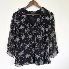 Style & Co Black Circle Sheer Ruffle Blouse Top Women's Size 6