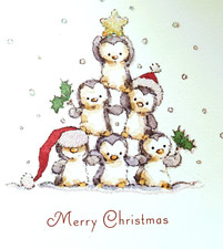 Greeting Card Merry Christmas Penguins Stocki...