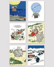 Nursery Decor Wall Art Kids Room Prints 8.5x11 Babar Elephant Set of 6