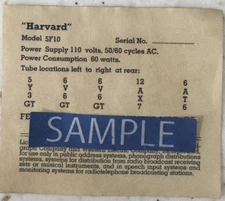 Vintage Tweed Harvard AMP 5F10  Replacement Tube Chart