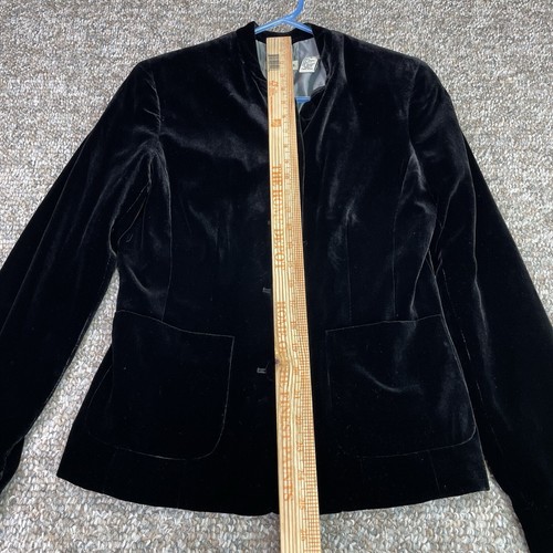 Ann Taylor Rich Black Velvet Dress Jacket Gr. 2 Samtknöpfe Viskose Seide Taschen - Bild 5 von 10