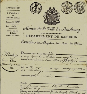 1822 Etat-Civil Strasbourg Todestag Kind Mathys Von Pistoris Direktor Versi
