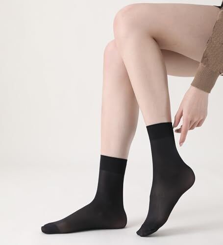 Damen transparente Socken Nylon knöchelhohe Strumpfhosen Socken 10 Paar 5 beige + 5... - Bild 6 von 9