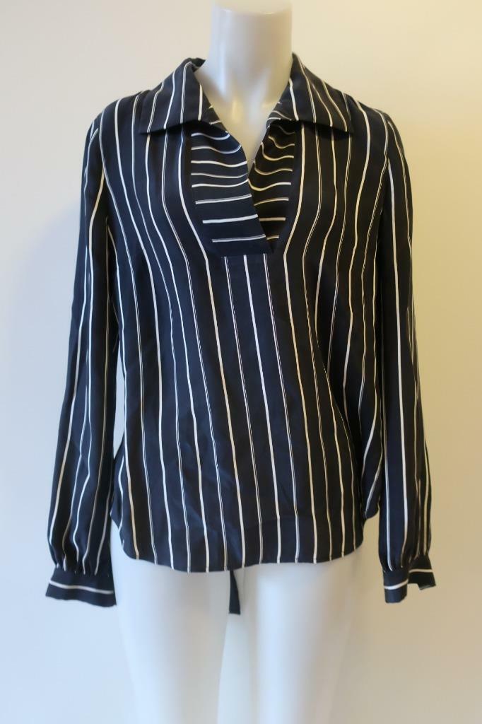 WOMENS FRAME SHIRT PRISTINE NAVY WHITE SILK BLOUSE TO… Gem
