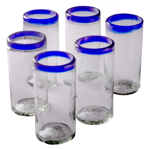 Orion Mexican Glassware Blue Rim 22 oz Tall Tumbler - Set of 6 - Picture 2 of 7