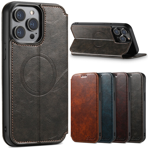 For iPhone 16 Pro Max 15 14 13 Magnetic MagSafe Leather Wallet Flip Stand Cover - Picture 1 of 31