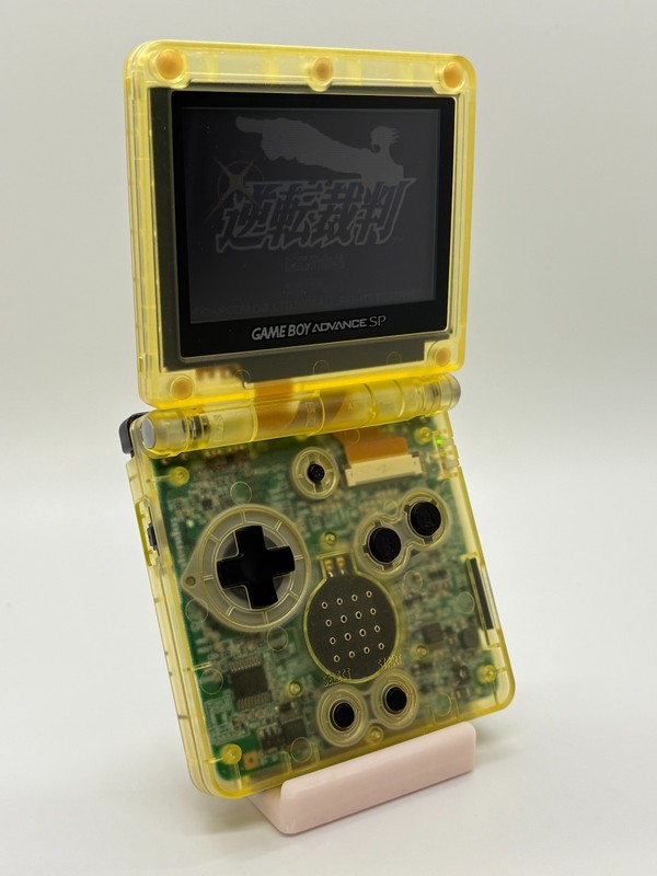 Nintendo Game Boy Advance SP AGS-001 Clear Yellow Custom Shell Tested w/ Cable
