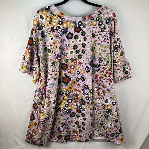 Tamara Malas Tess Tshirt Dress 2X Floral Stretch w/ Pockets Artsy Festival