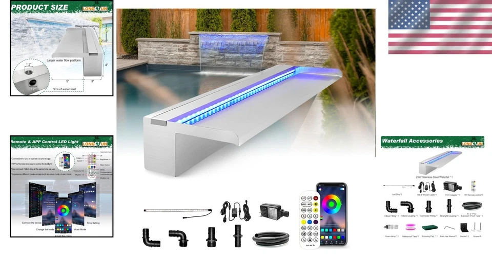Stainless Steel Water Fountain with Remote Control - Outdoor Garden & Pool Decor - Image 2 of 4