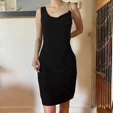 NWT Emma & Michele Little Black Dress Asymmetrical Gold Chain Strap Size M