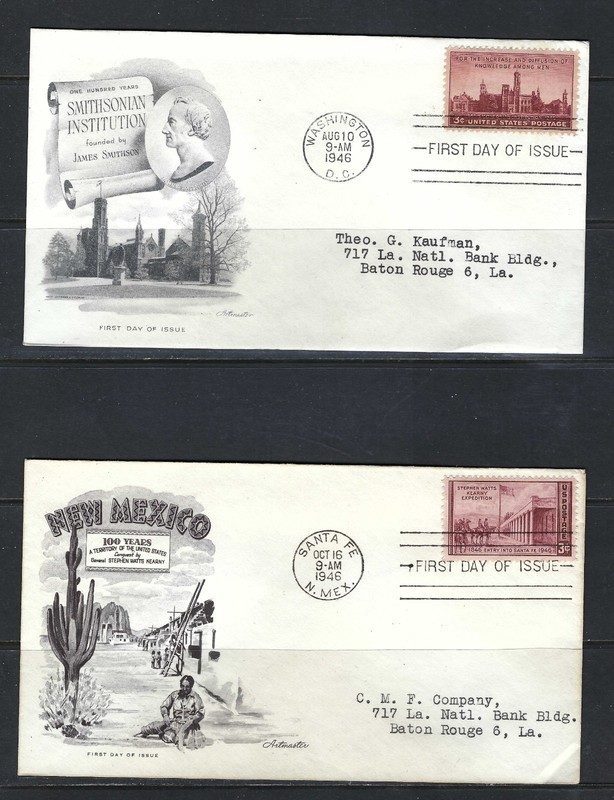 US FDC(6) 1946-1947 #943-948 Artmaster