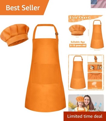Kids Apron and Chef Hat Set Children Apron Adjustable with 2 Pockets Children...