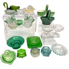 C008 - Lot of 20 Green/Clear Glass Salt Cellars- Degenhart, Cambridge & More