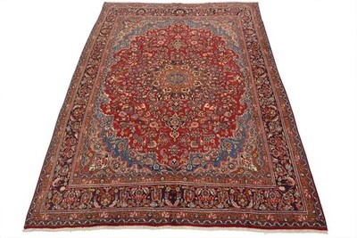 Mashadi Rug 9 7  x 12 3  Red Wool Vintage Traditional Hand-Knotted Carpet