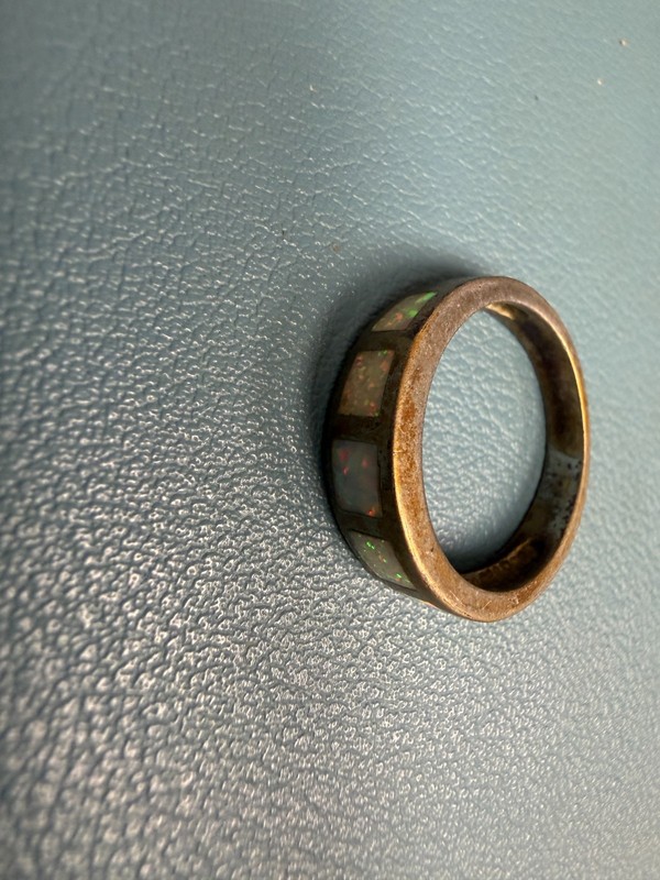 VINTAGE 925 Sterling Silver Opal Inlay Band Ring Size 8.25 3.8G