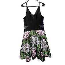 Xscape Size 12 Women’s Black Floral Embroidered Mesh Fit & Flare Cocktail Dress