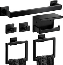 Matte Black Bathroom Hardware Set 6-Piece, Stainless Steel Black Bathroom Access