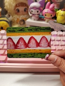 ACEO ♡ Matcha Strawberry Cake ♡ Mixed Media ♡ One Of A Kind ♡ Seven Ortiz