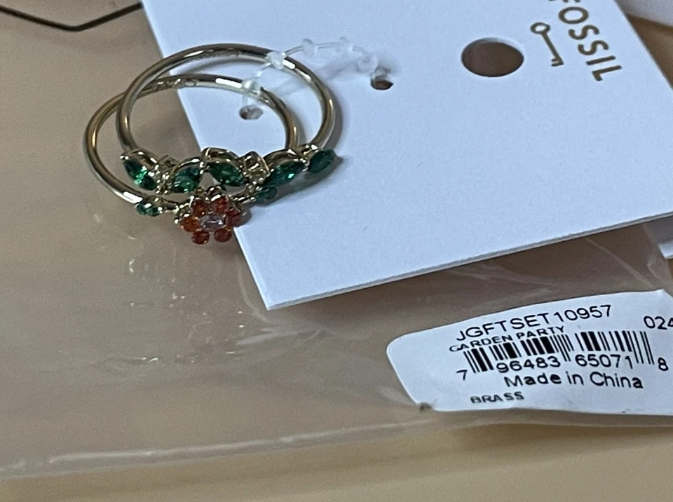 Juego de anillos cristales multicolores fiesta jardín FOSSIL talla 7 Foto 2 de 4