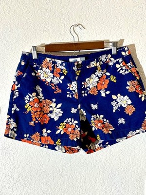 womens shorts old navy chino size 10 coral, peach, yellow, white flowers