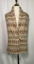 Ralph Lauren Sweater Vest Women XL Wool Silk Blend Knit Shawl Toggle Aztec Beige