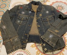 DKNY Denim Embroidered Flowers Jacket Excellent Never Worn Size 2 XS