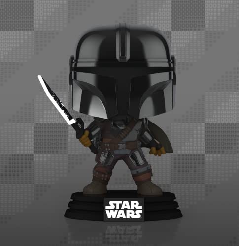 Mandalorian Funko Pop with Darksaber - Chrome & Glow in the Dark Exclusive Colle - Picture 4 of 4