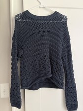 Universal Thread Women's Blue Open Knit Crew Neck Long Sleeve Pullover XS