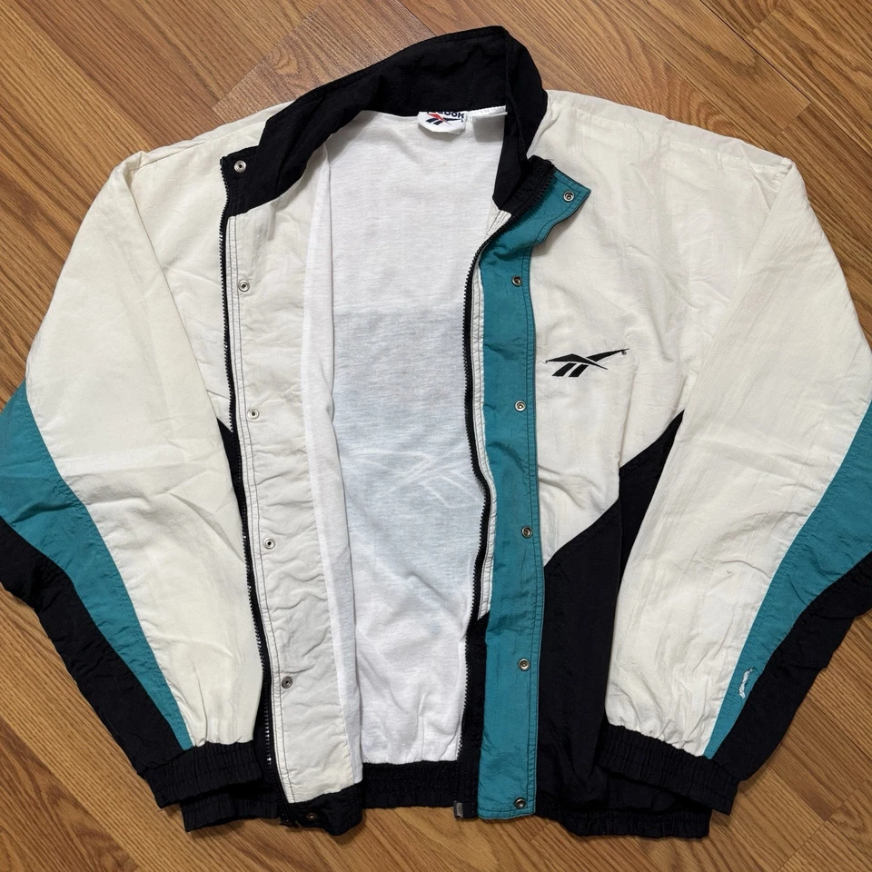 Vintage Reebok Color Block Windbreaker Jacket Teal Large Hip Hop Streetwear 90s - Image 3 of 4