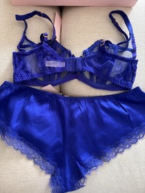 AGENT PROVOCATEUR NWT COBALT BLUE ROZLYN SET LACE BRA & SILK BRIEF RRP AU$600