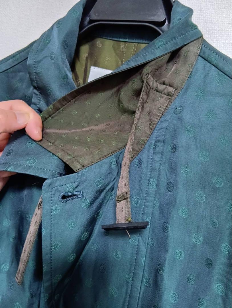 Toga Virilis Jacquard Long Coat Docking Collar Used Navy