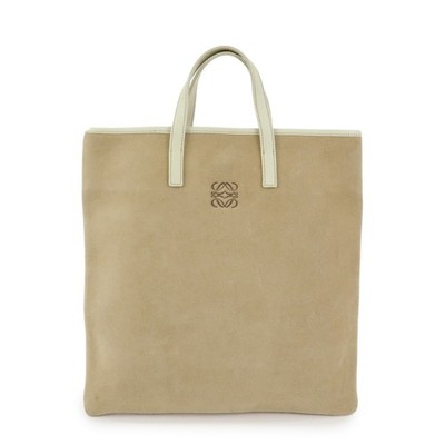 LOEWE Anagram Suede Leather Tote Bag Hand Bag Beige White Authentic Used F/S