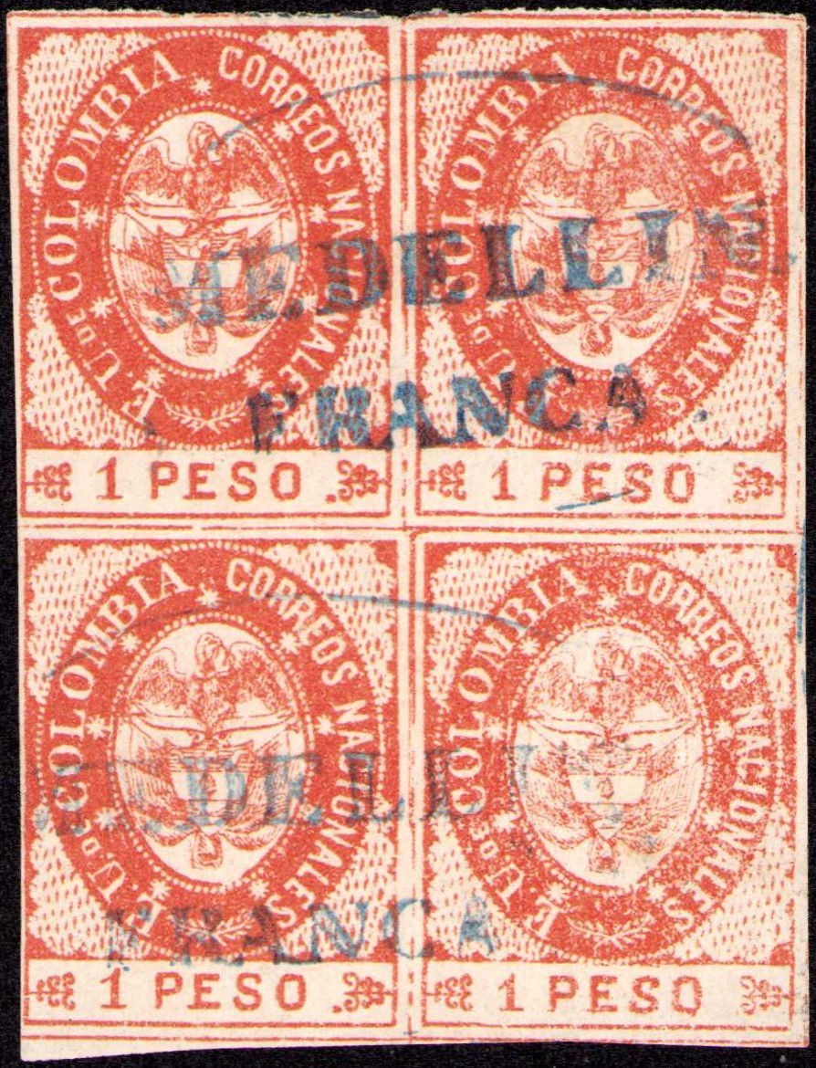 COLOMBIA - CLASSIC - 1p BLOCK W/ TWO TYPES - MEDELLIN FRANCA - Sc 42  - 1859 $$$