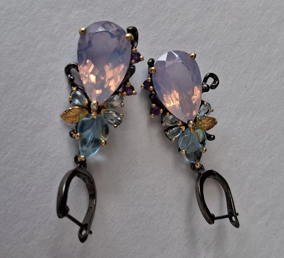 ORECCHINI IN ARG. ST. 925 BRUNITO CON QUARZI LAVANDA, TOPAZI, AMETISTE NATURALI - Immagine 3 di 4