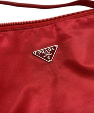 PRADA Red Accessory Pouch Cosmetic Bag Leather Italy Vintage